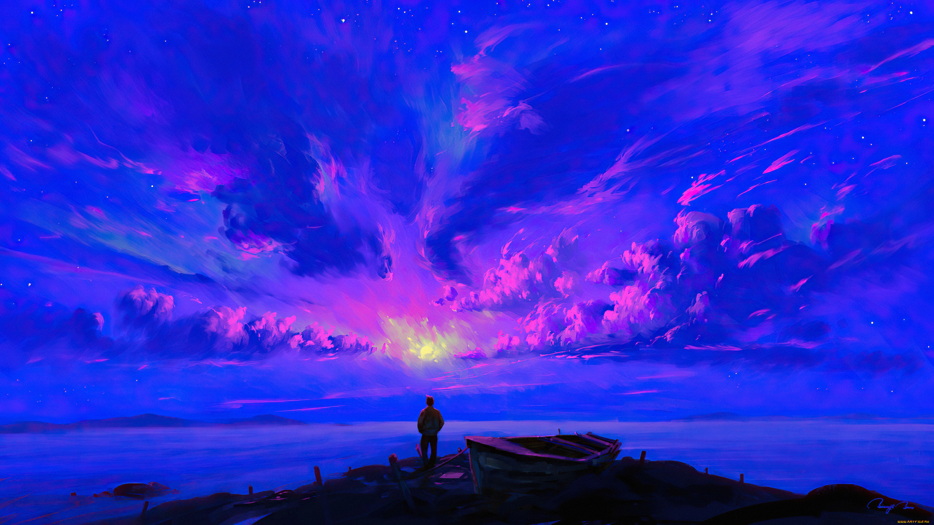 , , artist, before, dawn, alone, boat, 4k, digital, art, deviantart, artwork